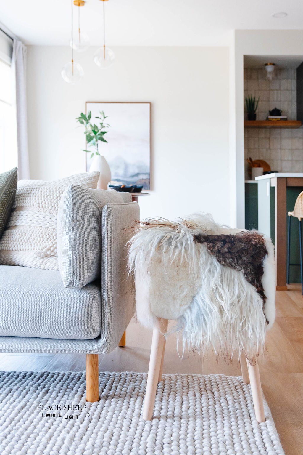 VANI - Mélange Sheepskin Stool, curly wool