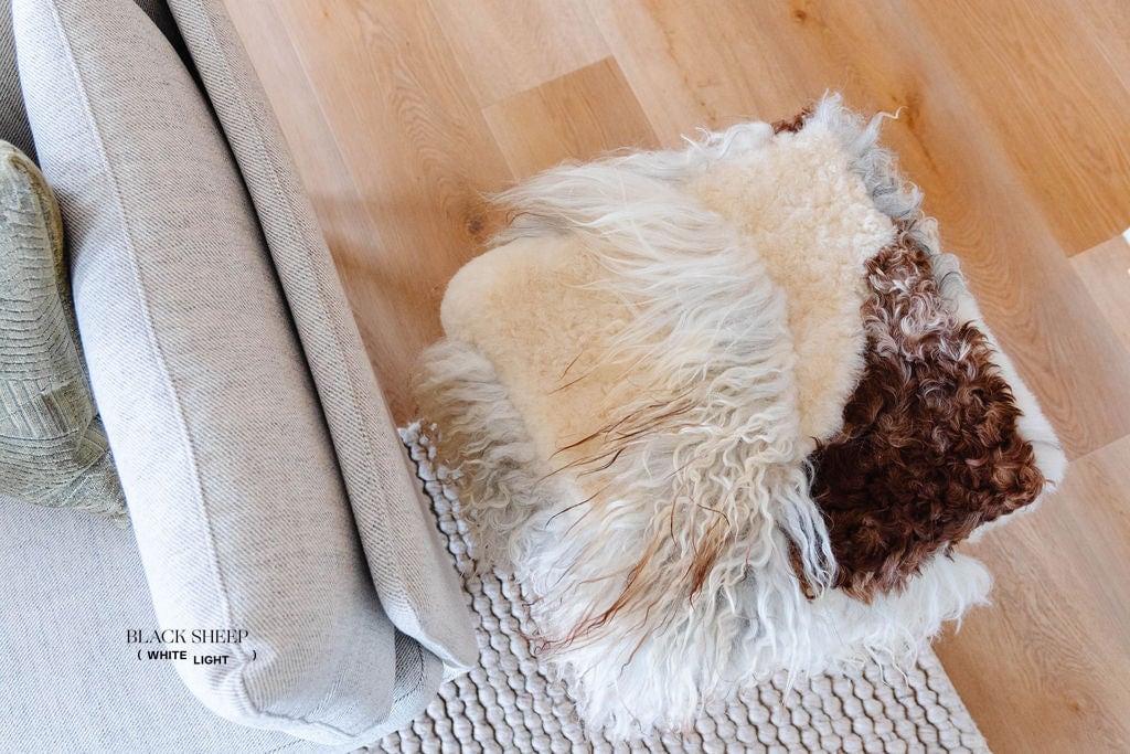 VANI - Mélange Sheepskin Stool, curly wool