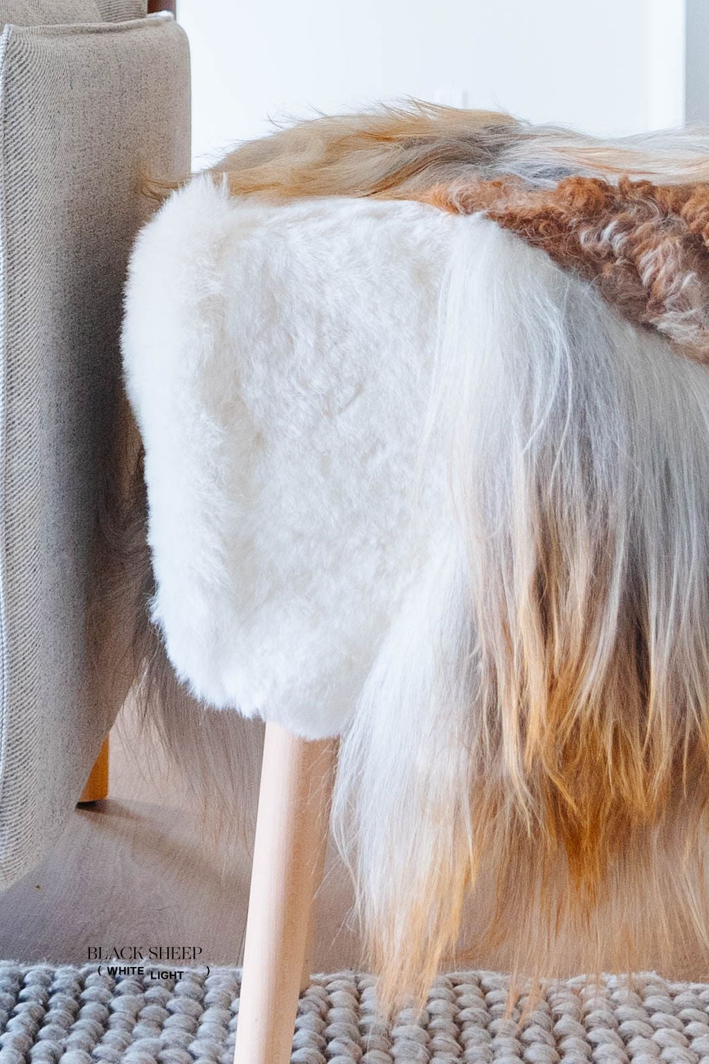 VANI - Mélange Sheepskin Stool, straight wool