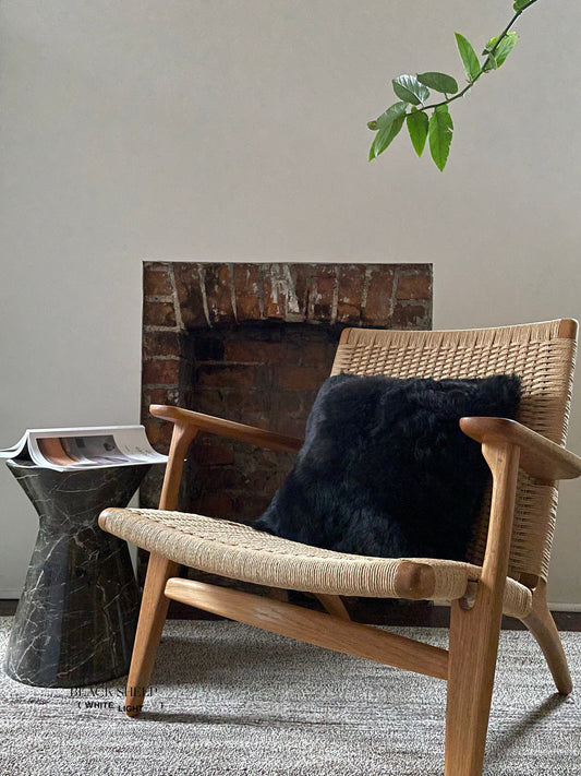 Square Shorn Black Icelandic Sheepskin Pillow Cover