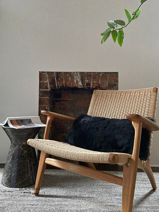 Rectangular Shorn Black Icelandic Sheepskin Pillow Cover