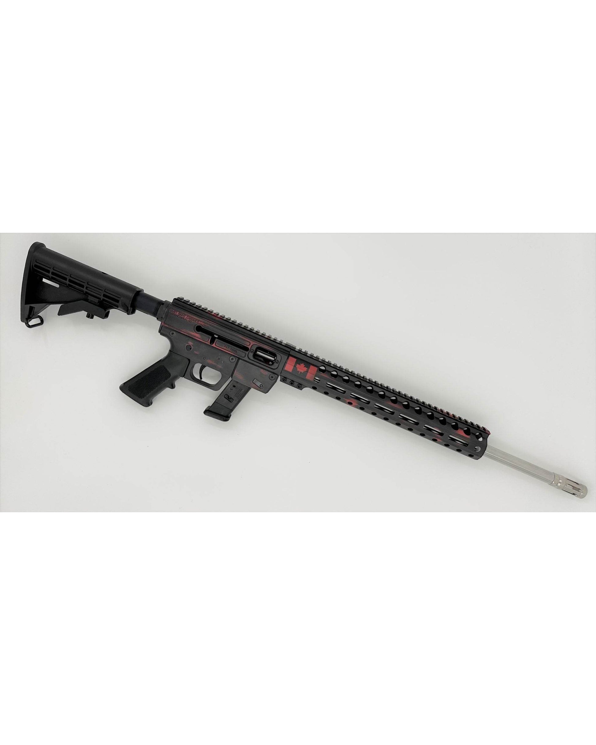 Just Right Carbine M-Lok 9mm Black Red Distressed Canadian Cerakote Finish, Stainless Steel Barrel - Uncle Mike's Outdoors and More!