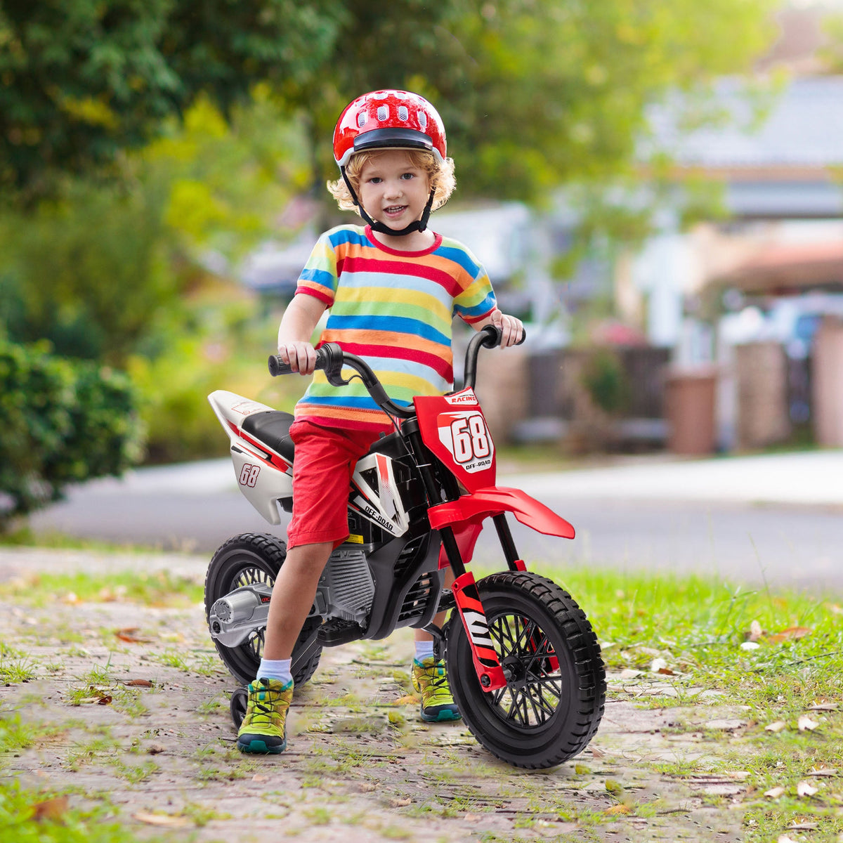 12V Kids Dirt Bike, Electric Motorcycle with Twist Grip Throttle, Training Wheels, Rear Suspension & Music, Blue
