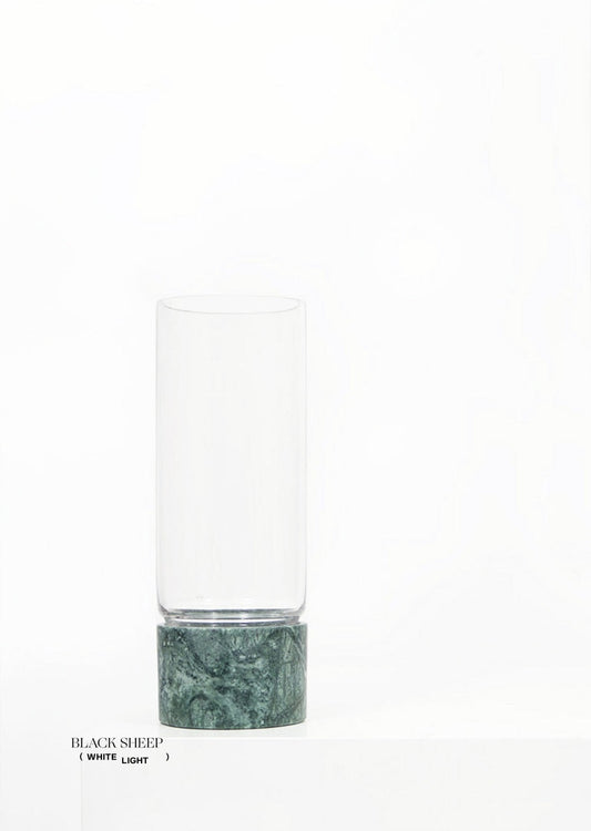 Empress Green Marble and Glass Vase and Hurricane