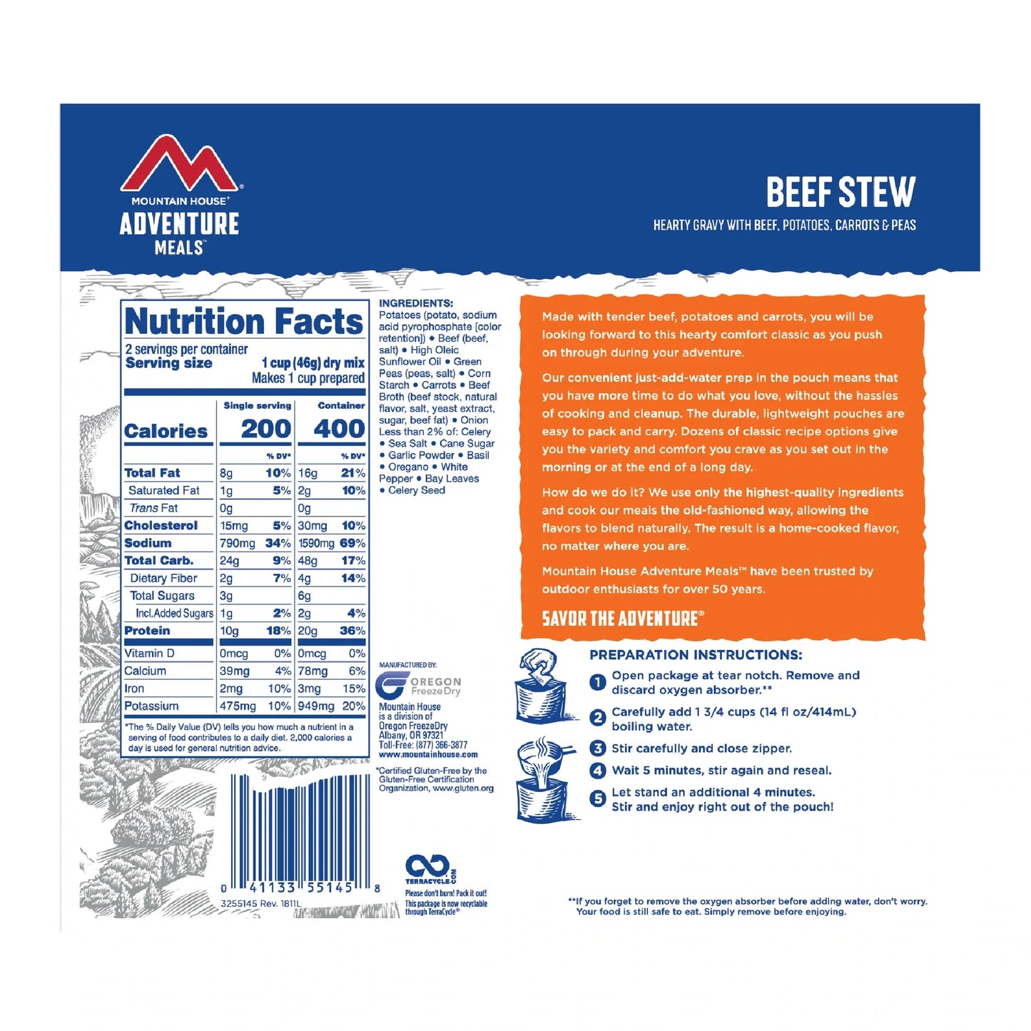 Mountain House Beef Stew Gluten Free - 8 Serving Portions Can