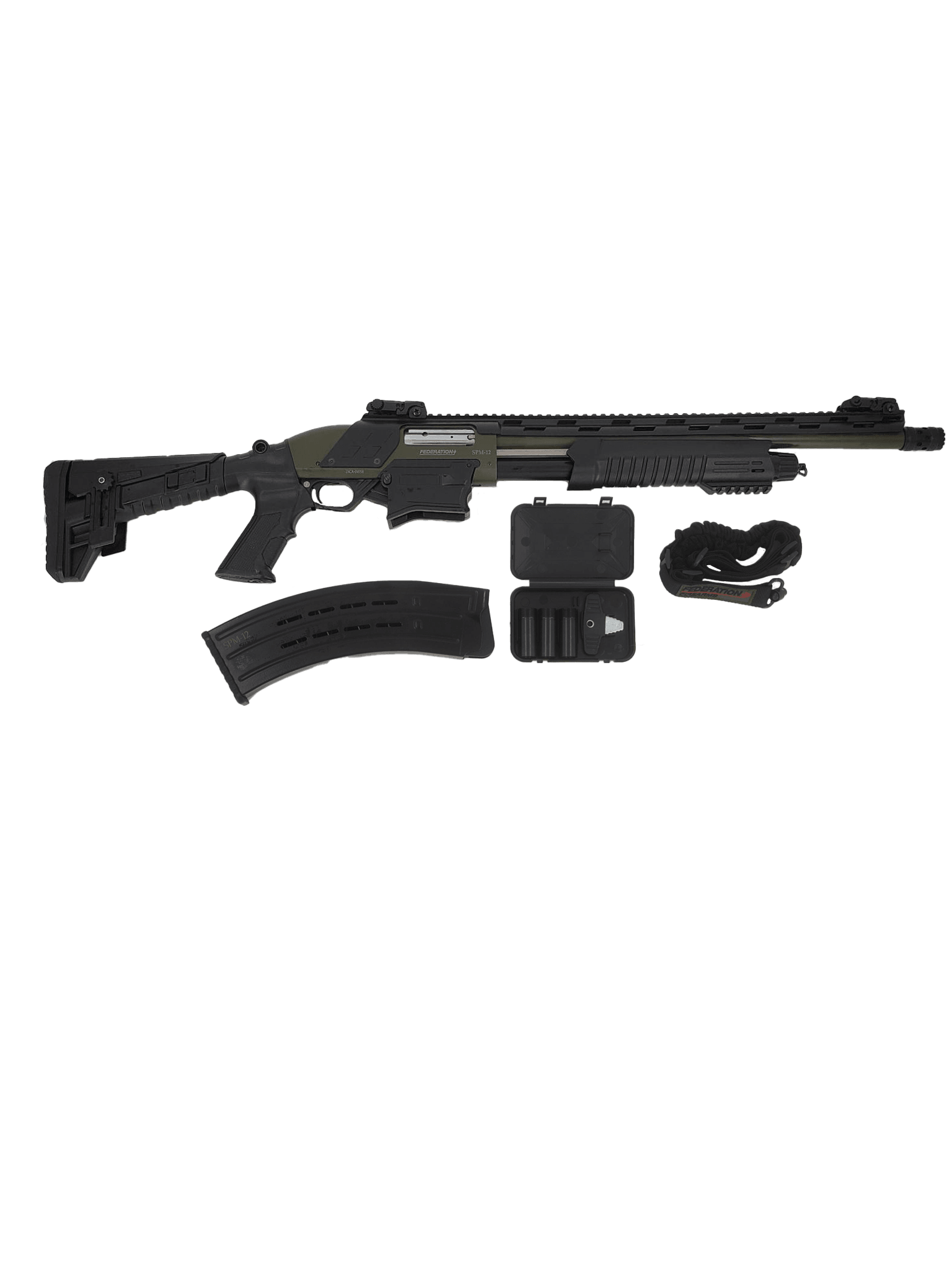 Federation Firearms SPM-12, 12ga magazine-fed pump action shotgun. OD Green. - Uncle Mike's Outdoors and More!
