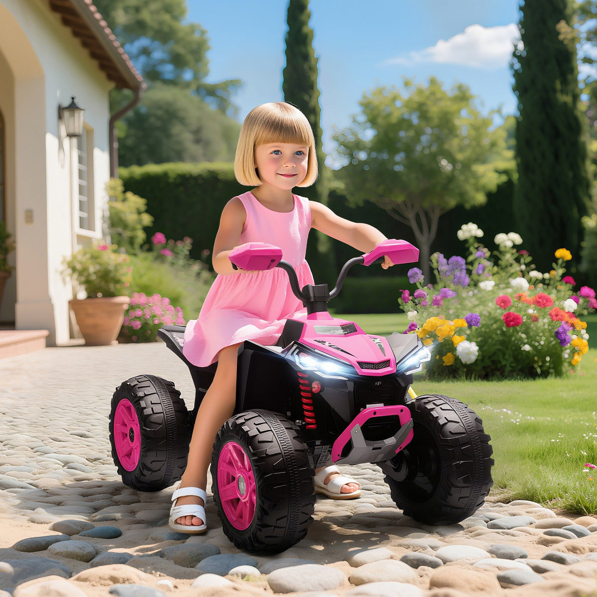2-Seater All-Terrain 4 Wheeler, 24V Kids ATV Ride-On, Electric Quad Car with Dual Motor, for Boys and Girls, Black