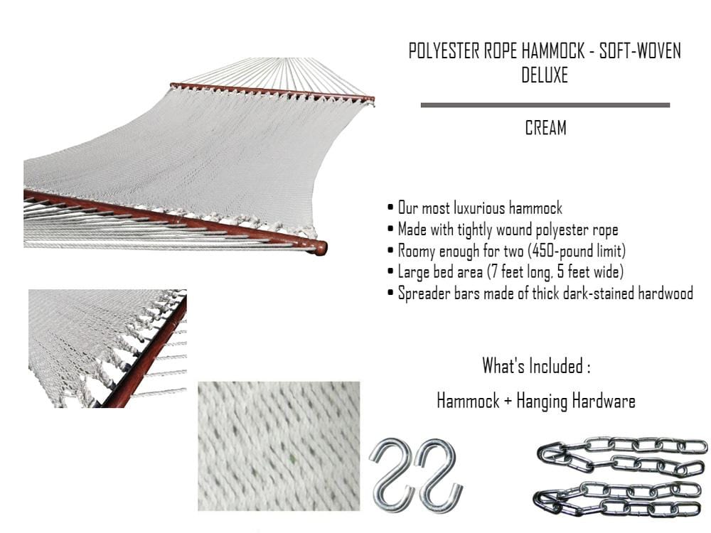 Deluxe Polyester Rope Hammock with Wicker Stand