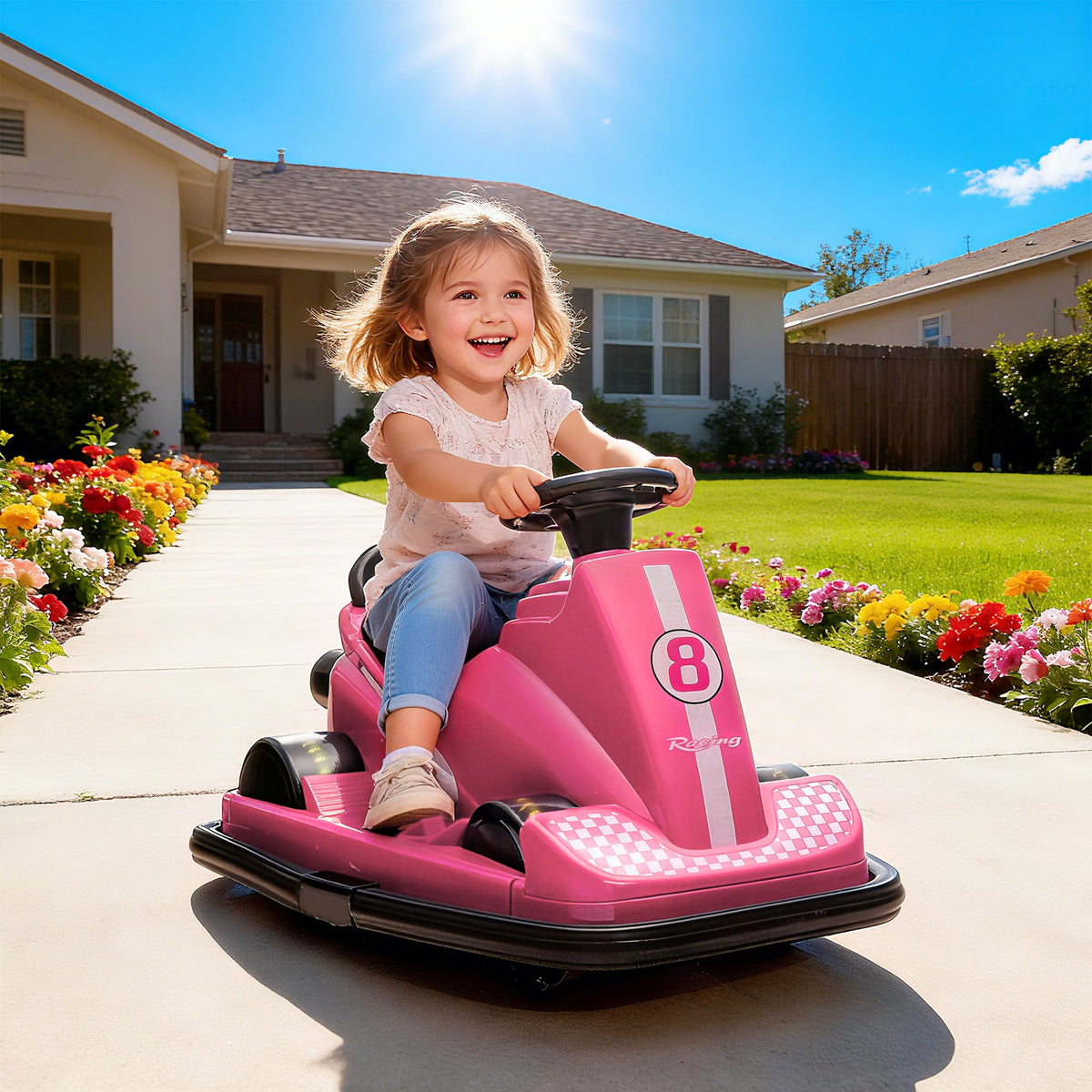 Bumper Car for Kids, 6V Battery Powered Bumping Car with 360 Degree Spin, Dual Motors, Music, for 3-8 Years, Blue