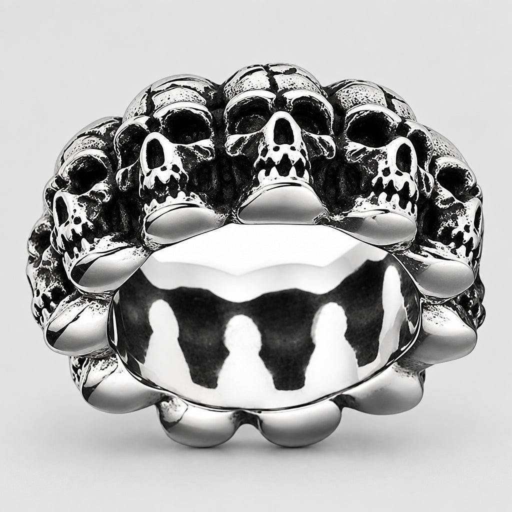 SteelTime Men's Stainless Steel Gothic Vintage Biker Skeleton Head Ring
