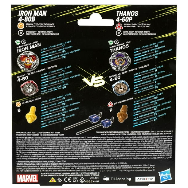 Beyblade X Marvel Collab Iron Man 4-80B vs. Thanos 4-60B Multipack Set - Exclusive