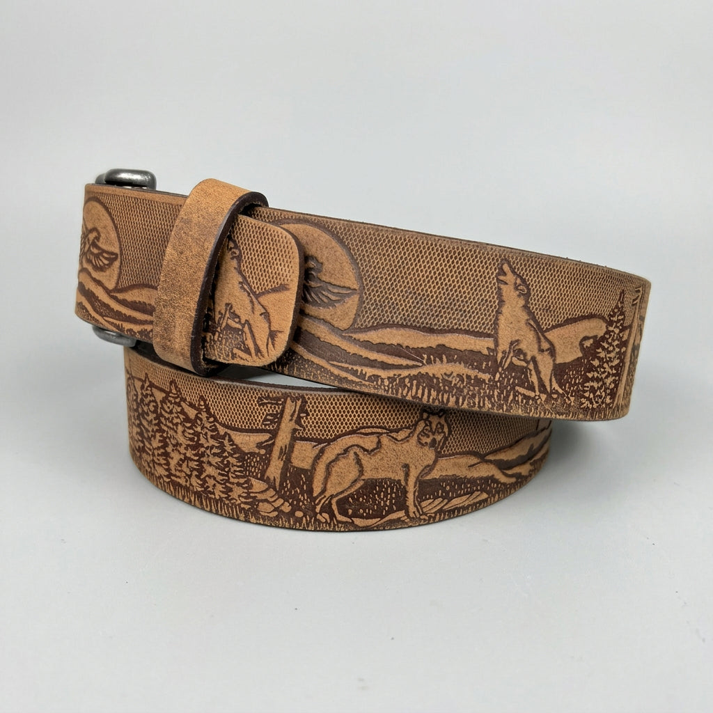 Keldon Men's Embossed Leather Belt with Wildlife Scene