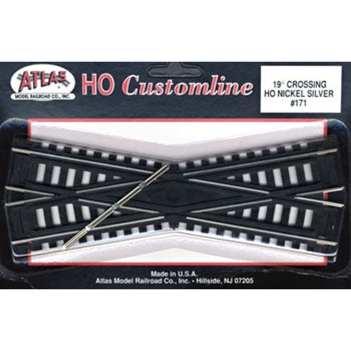 Atlas 171 HO Code 100 Custom-Line Crossing 19-Degree 6" 15.2cm Nickel-Silver Rail Black Ties NIB