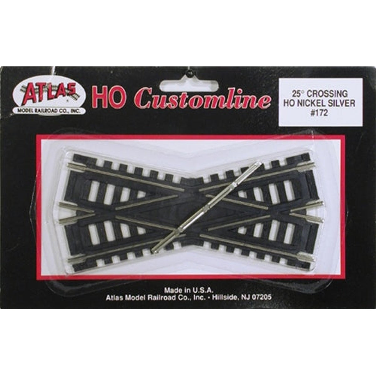 Atlas 172 HO Code 100 Custom-Line Crossing 25-Degree 4-1/2" 11.4cm Nickel-Silver Rail Black Ties NIB