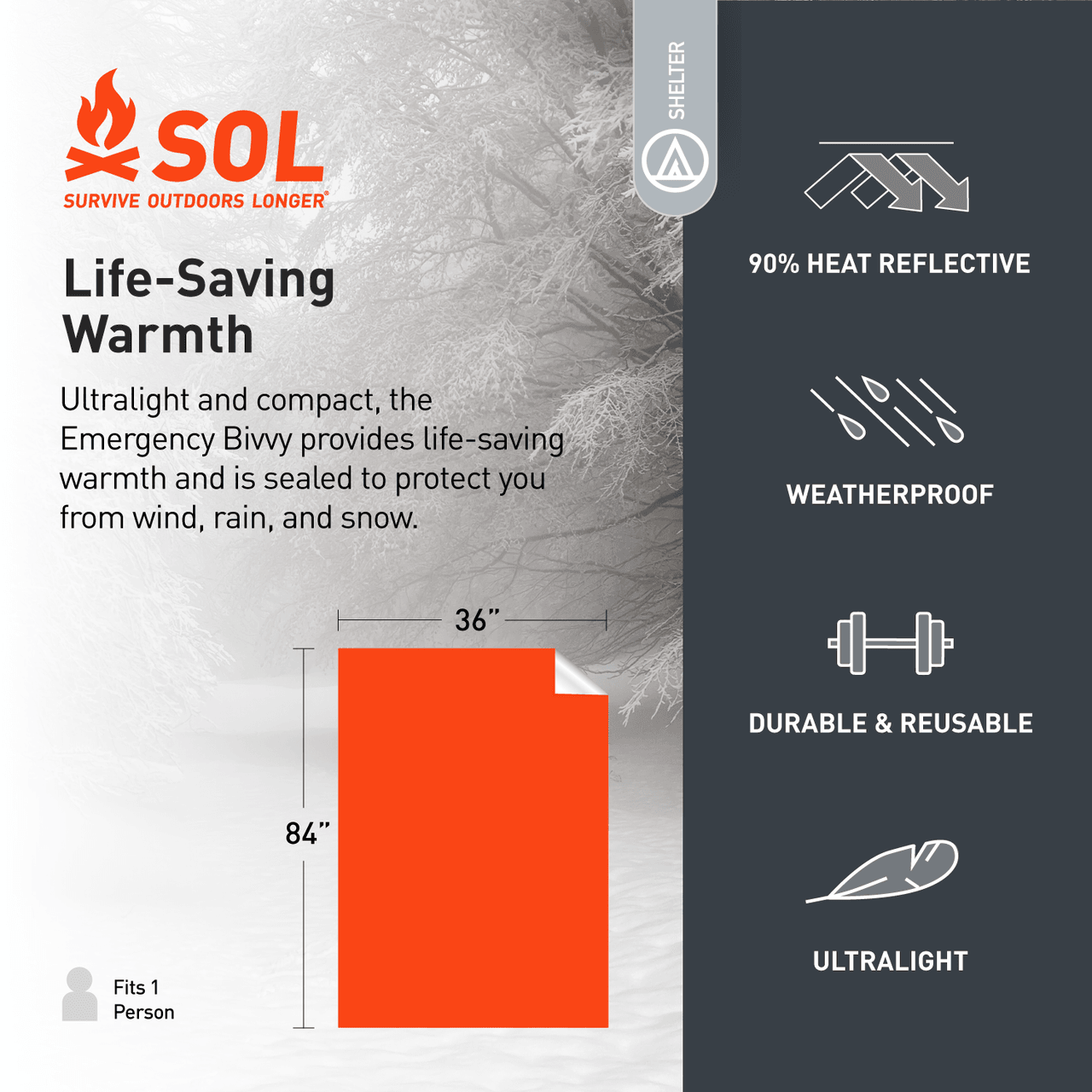 SOL Emergency Bivvy w/ Rescue Whistle & Tinder Cord - Uncle Mike's Outdoors and More!