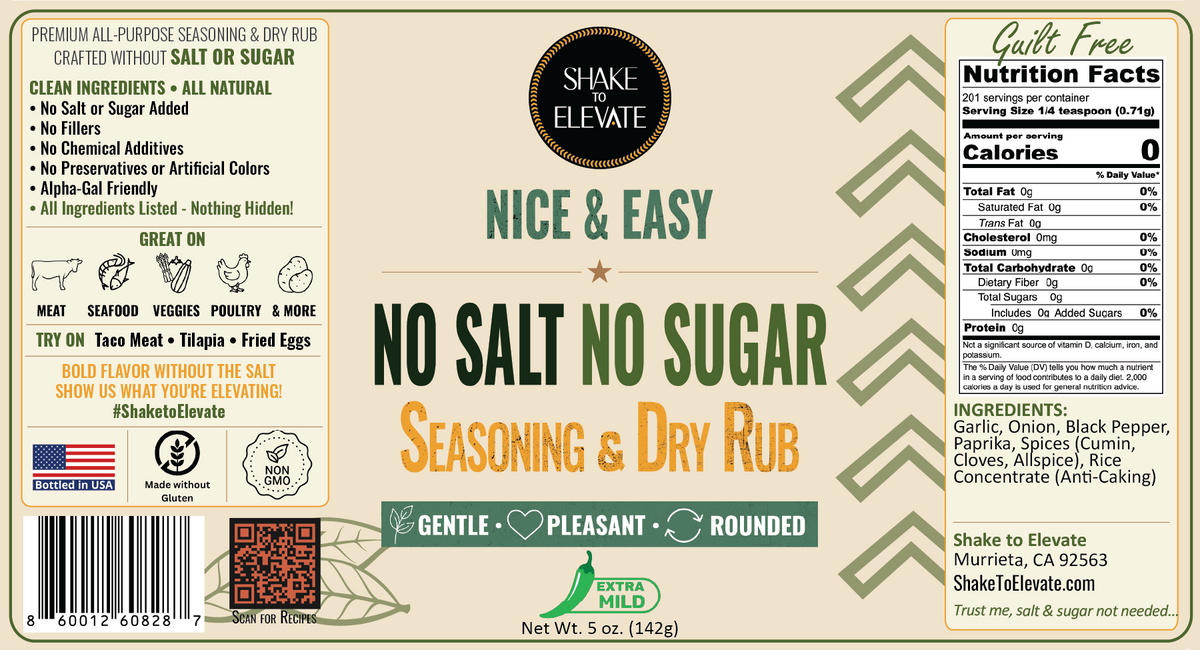 Shake to Elevate Guilt Free Nice & Easy No Salt & No Sugar Seasoning
