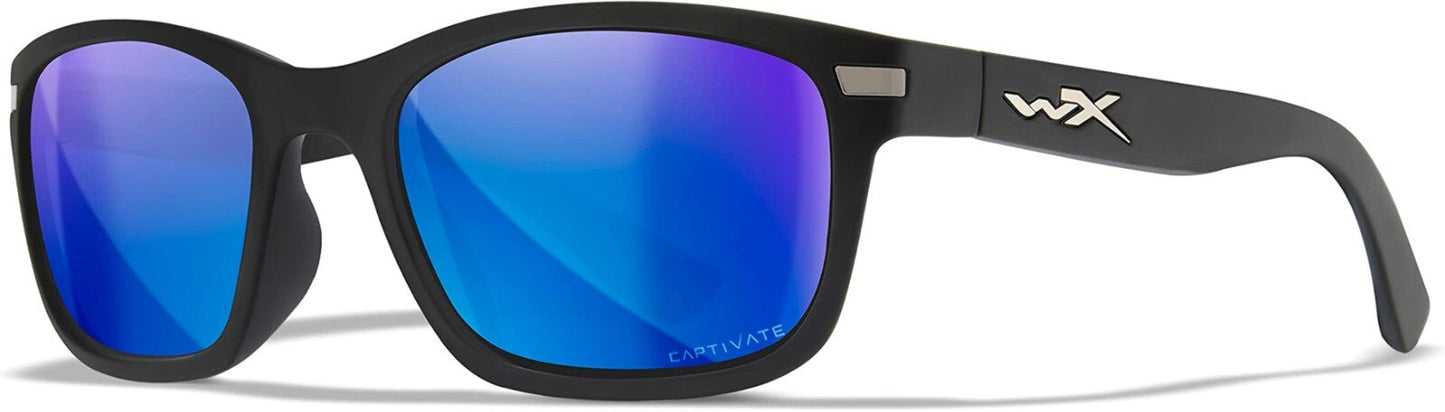 Wiley X WX Helix Sunglasses with Captivate Polarized Blue Mirror Lenses and Matte Black Frame