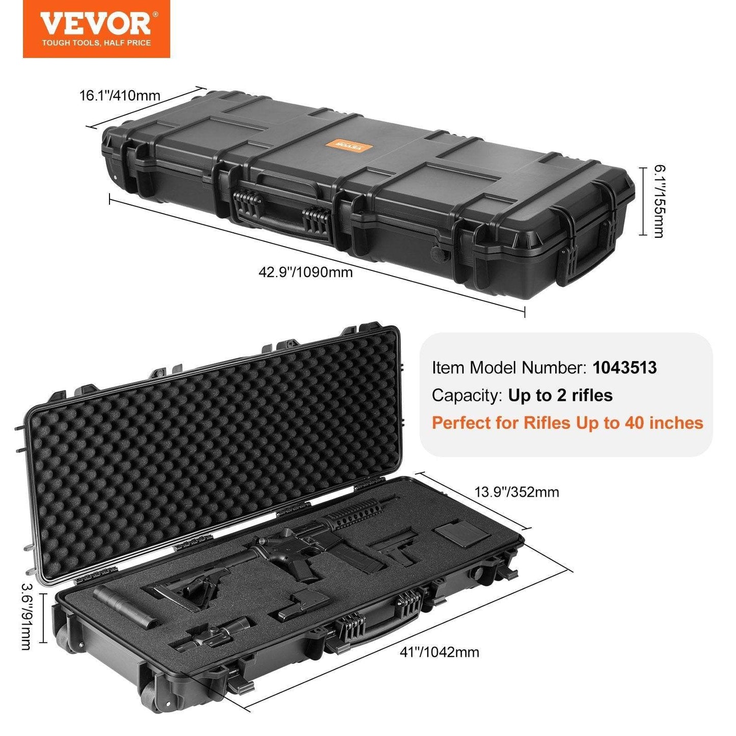 VEVOR Heavy Duty Hard Rifle Case Wheel Tactical Range Case Weapon Care and Accessories