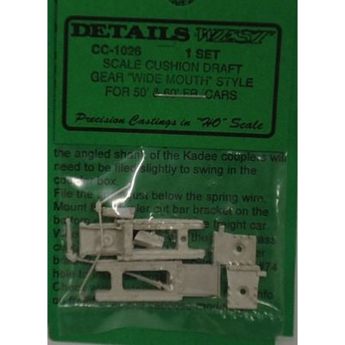 Details West CC-1026 HO Scale Cushion Draft Gear "Wide Mouth" Style For 50' & 60' Freight Cars NIB