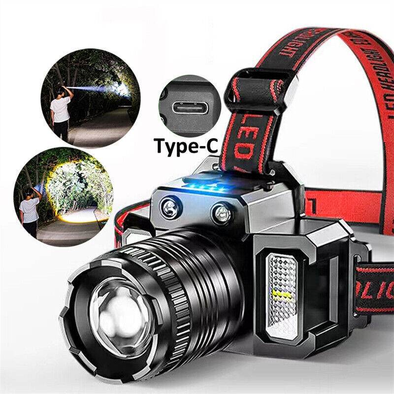 LED Tactical Headlamp Head Torch USB Rechargeable Motion Sensor Flashlight Head