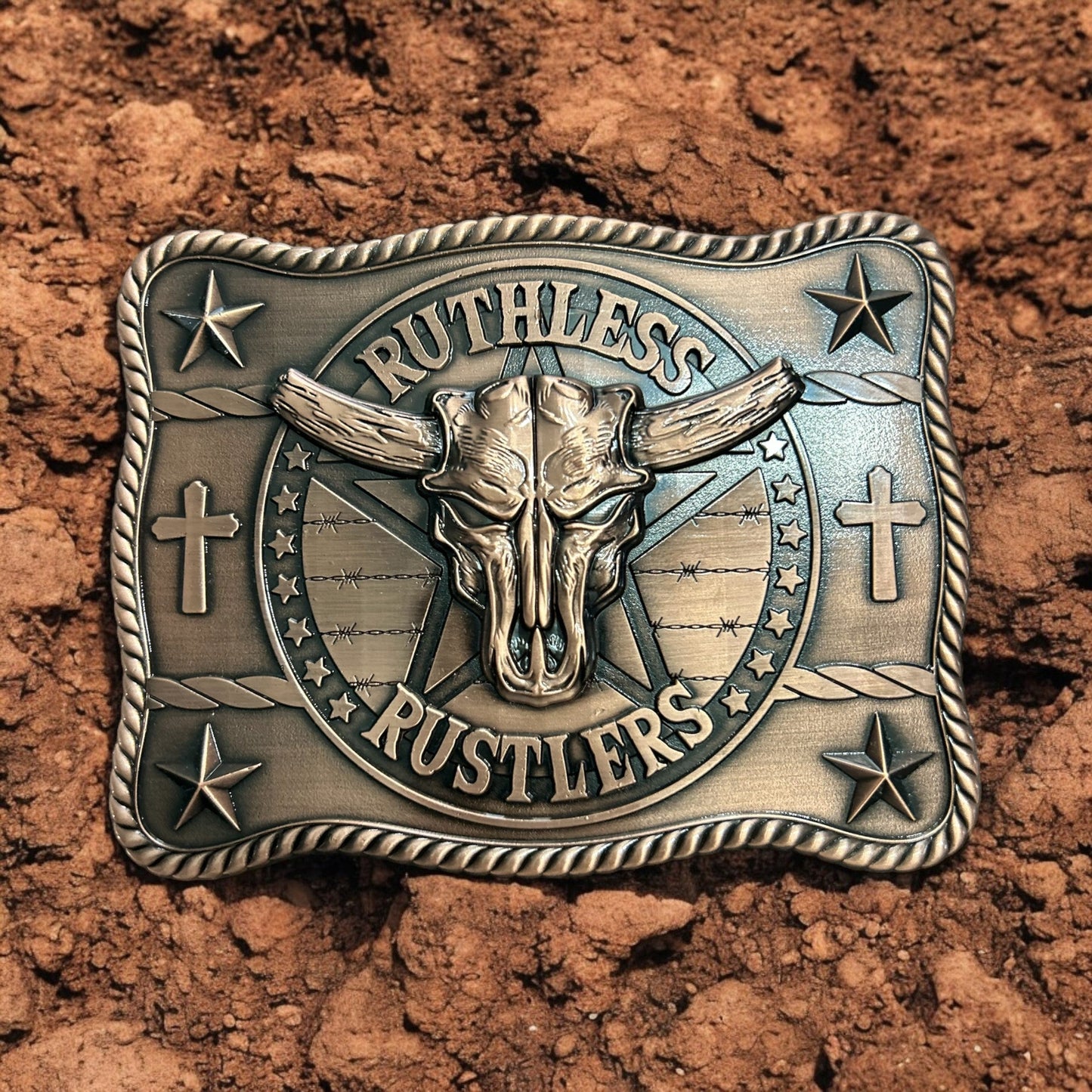 Ruthless Rustlers Marshal Belt Buckle | Antique Copper
