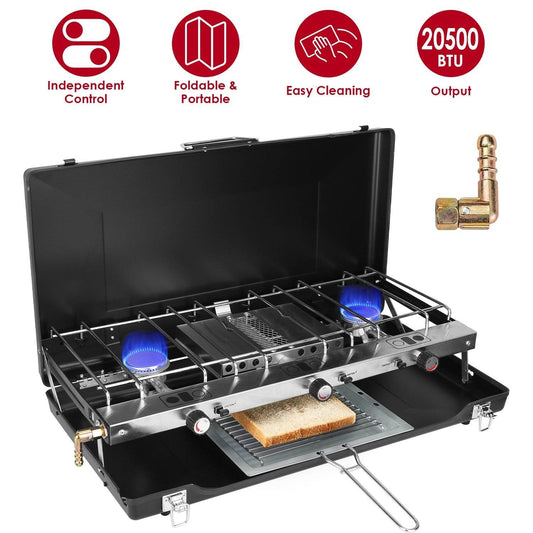 Portable 2 burner Gas Stove propane range camping gas outdoor stove burner