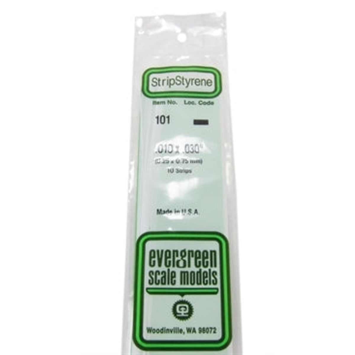 Evergreen Scale Models 101 Styrene Strip .010 x .030" (0.25 x 0.75 mm) 10 strips NIB