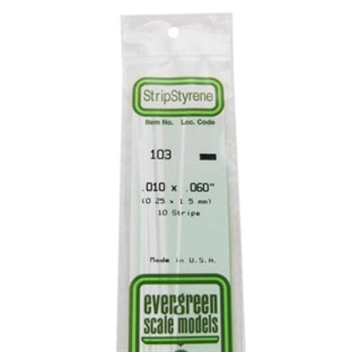 Evergreen Scale Models 103 Styrene Strip .010 x .060" (0.25 x 1.5 mm) 10 strips NIB