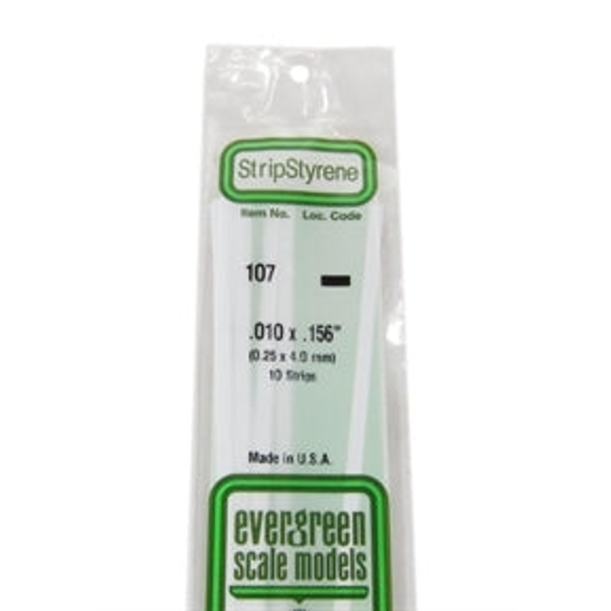 Evergreen Scale Models 107 Styrene Strip .010 x .156" (0.25 x 4.0 mm) 10 strips NIB
