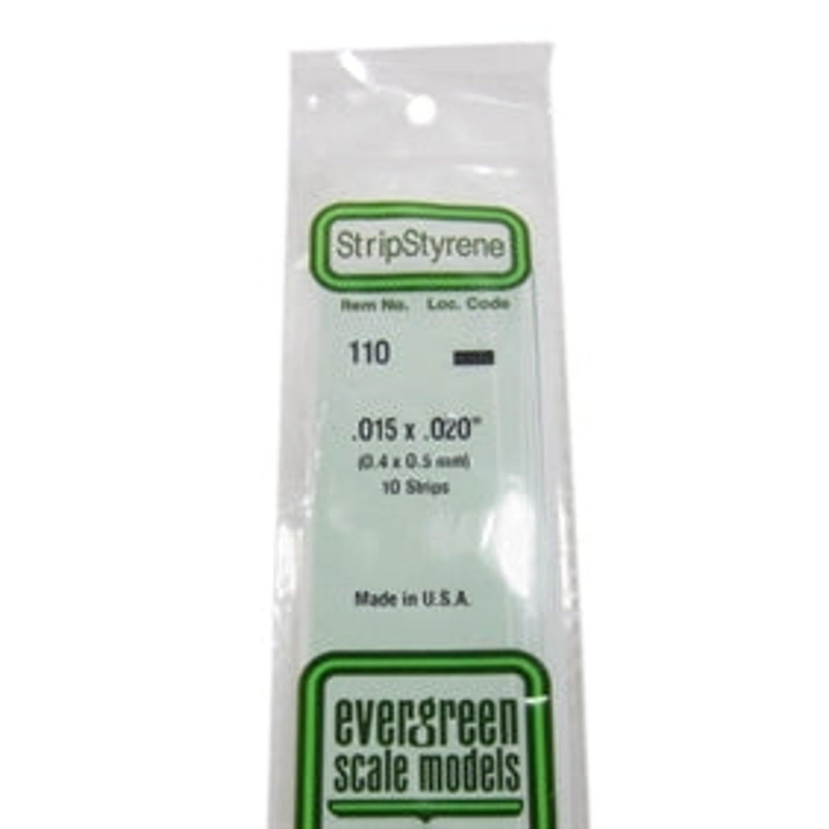 Evergreen Scale Models 110 Styrene Strip .015 x 0.02 " (0.4 x 0.5 mm) 10 strips NIB