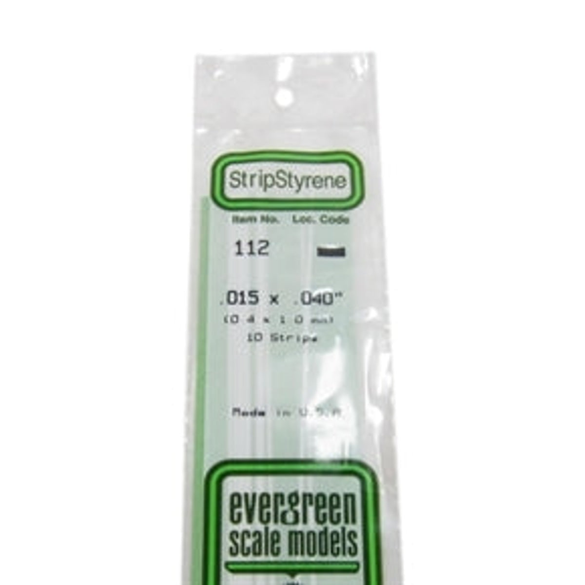Evergreen Scale Models 112 Styrene Strip .015 X .040" (0.4 X 1.0 mm) 10 strips NIB
