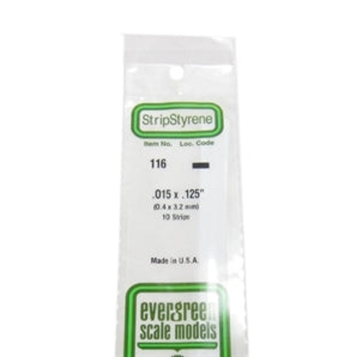 Evergreen Scale Models 116 Styrene Strip .015 X .125" (0.4 X 3.2mm) 10 strips NIB