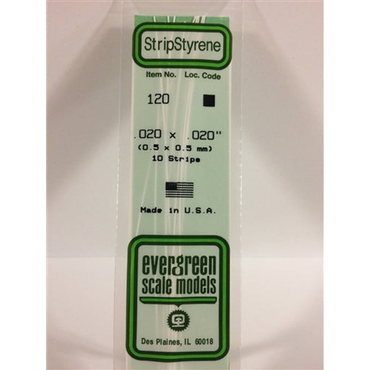 Evergreen Scale Models 120 Styrene Strip .020 X .020" (0.5 X 0.5mm) 10 strips NIB
