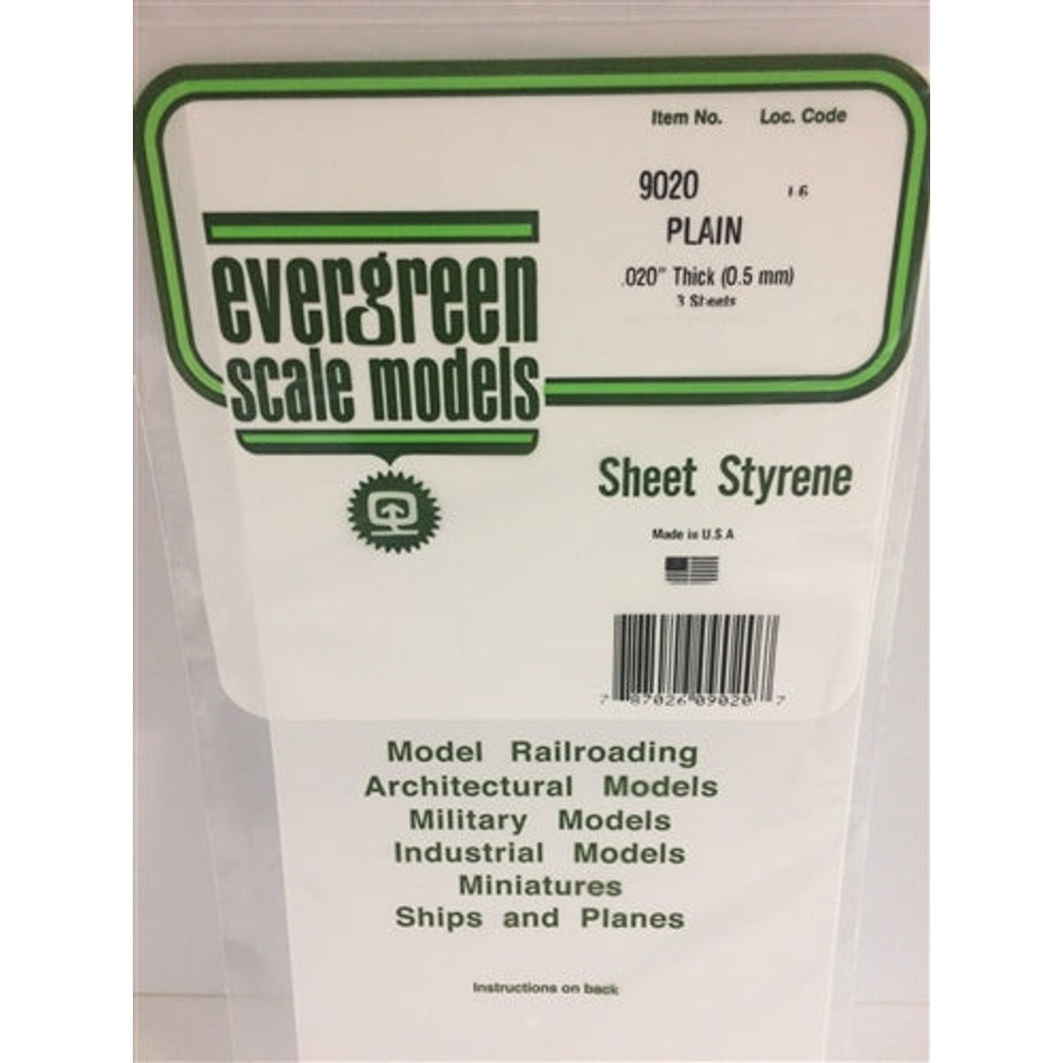 Evergreen Scale Models 19020 Styrene Sheet Plain Single Sheet 12 x 24" .020" (30.5 x 61cm .05cm) NEW