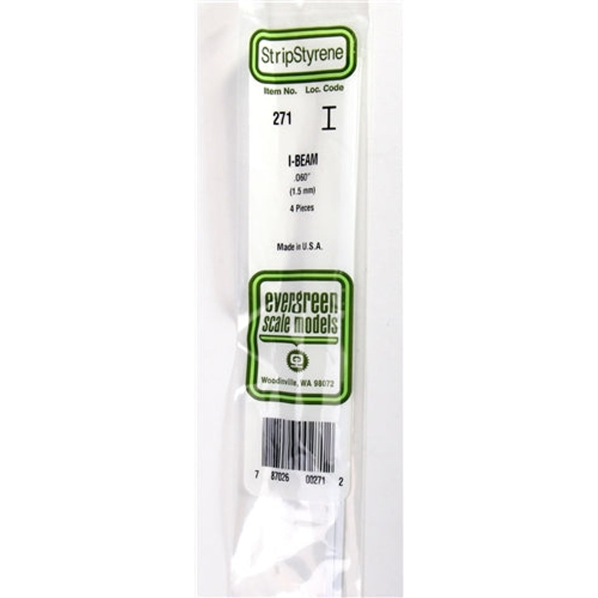 Evergreen Scale Models 271 Styrene I-Beam .060" (1.5 mm) 4 pieces NIB