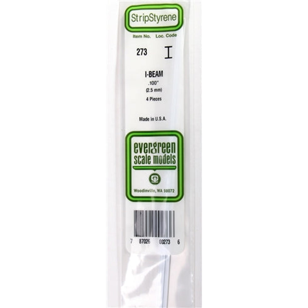 Evergreen Scale Models 273 14" Styrene I-Beam .100" (2.5mm) 4 pieces NIB