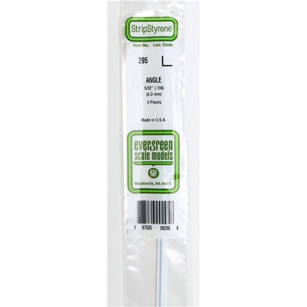 Evergreen Scale Models 295 Styrene Strip 5/32" (.156) (4.0 mm) 3 Pieces NIB