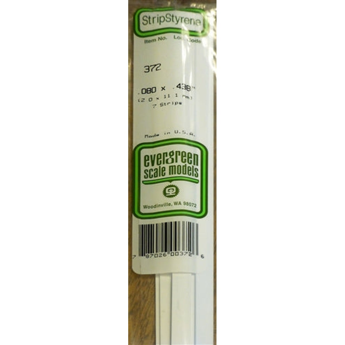 Evergreen Scale Models 372 Styrene Strips .080 x .438" (2.0 x 11.1mm) 7 pieces NIB
