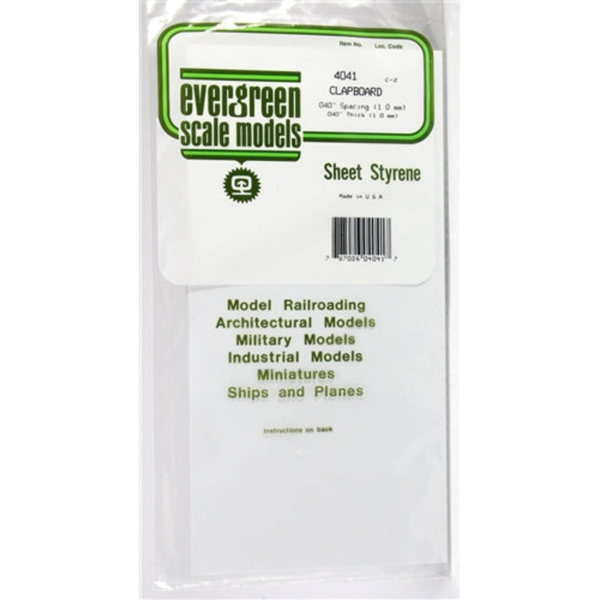 Evergreen Scale Models 4041 Styrene Siding Clapboard .040 Spacing (1.0mm) .040" Thick (1.0mm) NIB