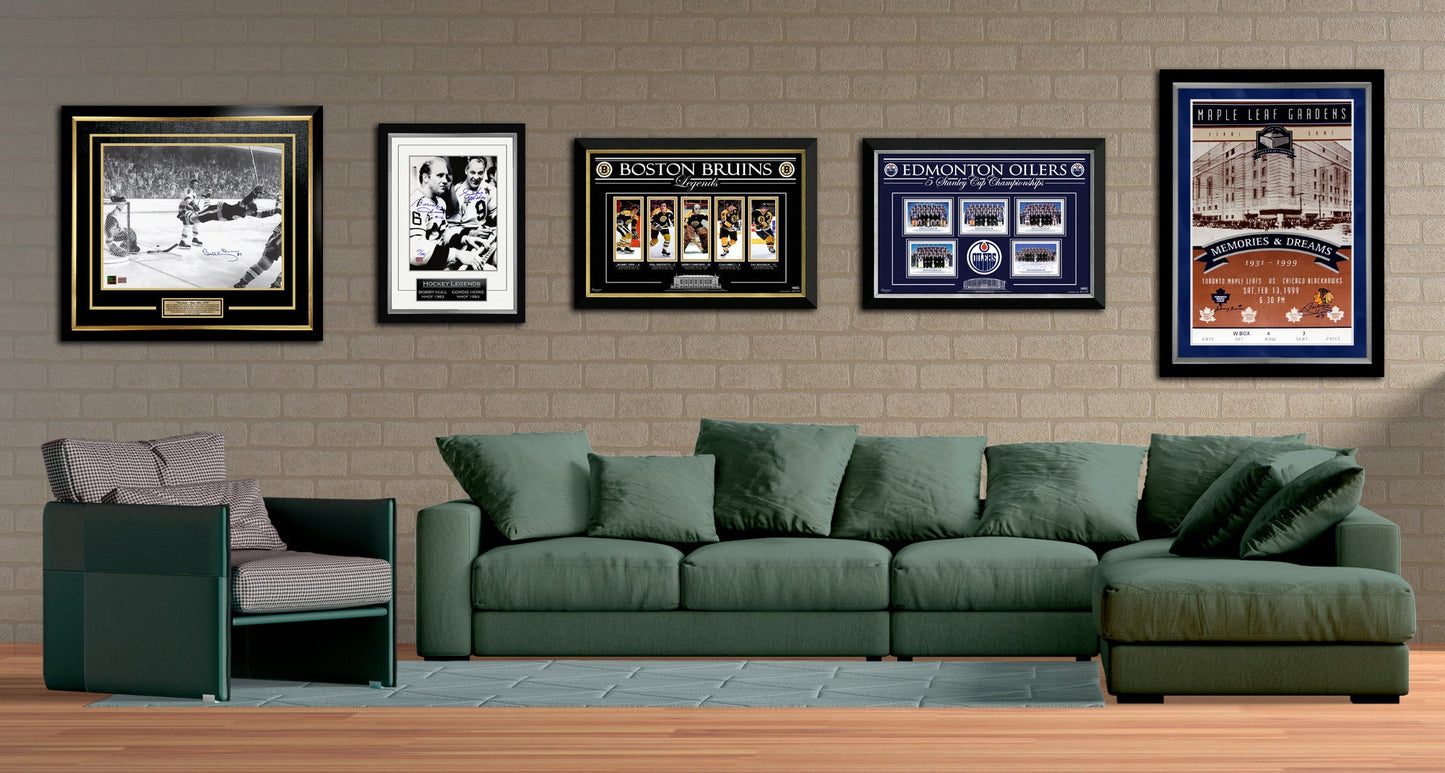 TORONTO MAPLE LEAFS GARDENS FINAL TICKET TRIBUTE PHOTO – FRAMED 16" X 20" NHL COLLECTIBLE FEATURING STANLEY, KENNEDY, BOWER & KELLY – ULTIMATE VINTAGE HOCKEY MEMORABILIA WALL ART (24" BY 20")