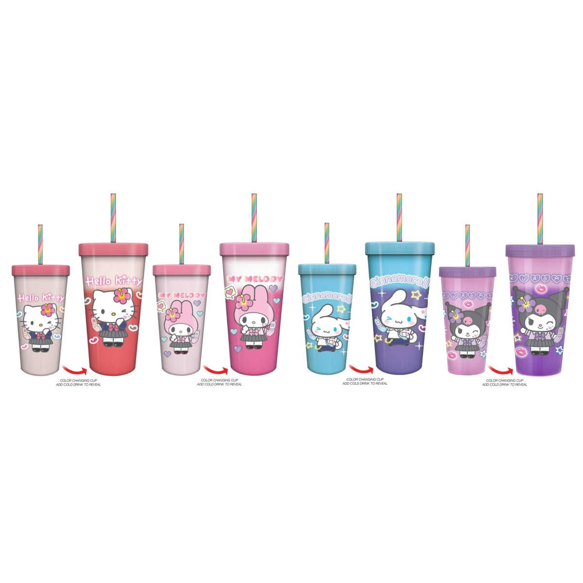 Hello Kitty Kogyaru 90s Color-Changing Tumblers, 4pk 24oz