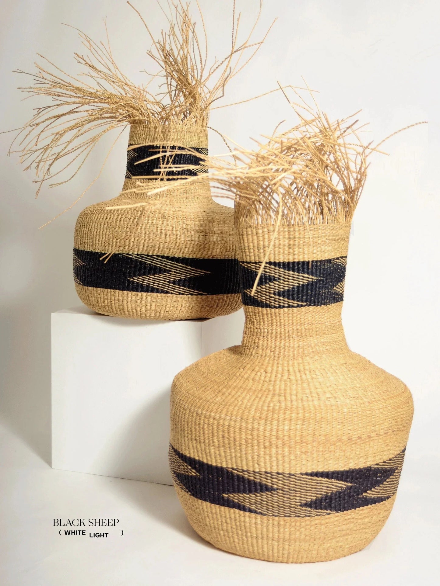 Medium Ghana Bolga Basket 'Tisanie-Tia' NATURAL + BLACK