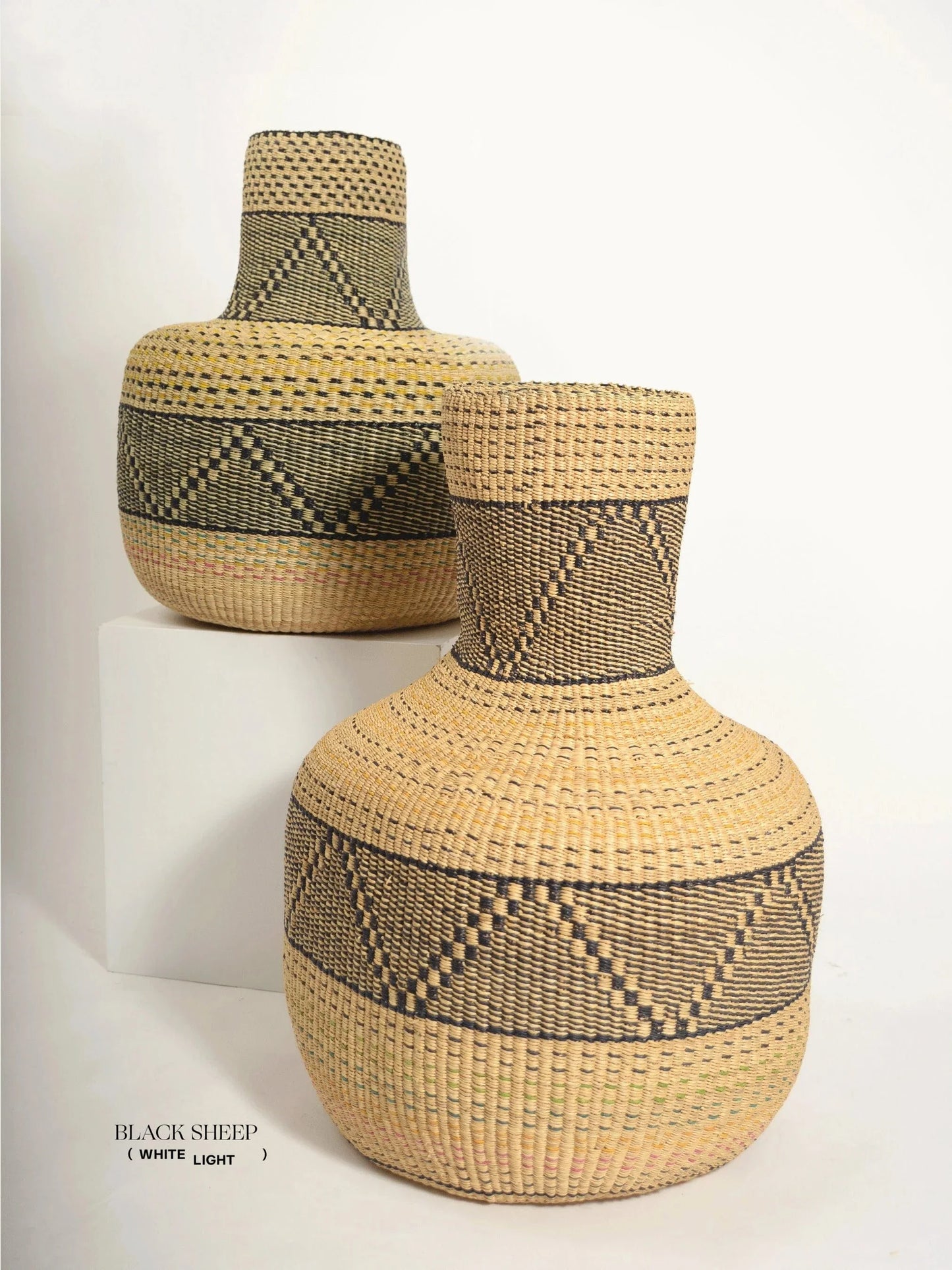Large Ghana Bolga 'Linka' Basket  NATURAL + BLACK