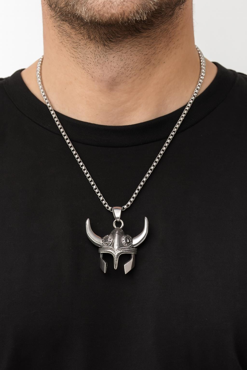 Viking Horned Helmet Pendant Necklace 1.6″