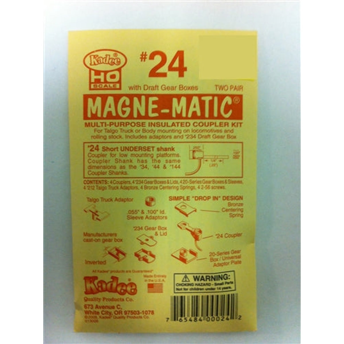 Kadee #24 HO Magne-Matic Multi-Purpose Insulated Coupler Kit Short 1/4" Underset w/#213 & #234 Draft Gear Box & Talgo Truck Adaptors 2 Pair