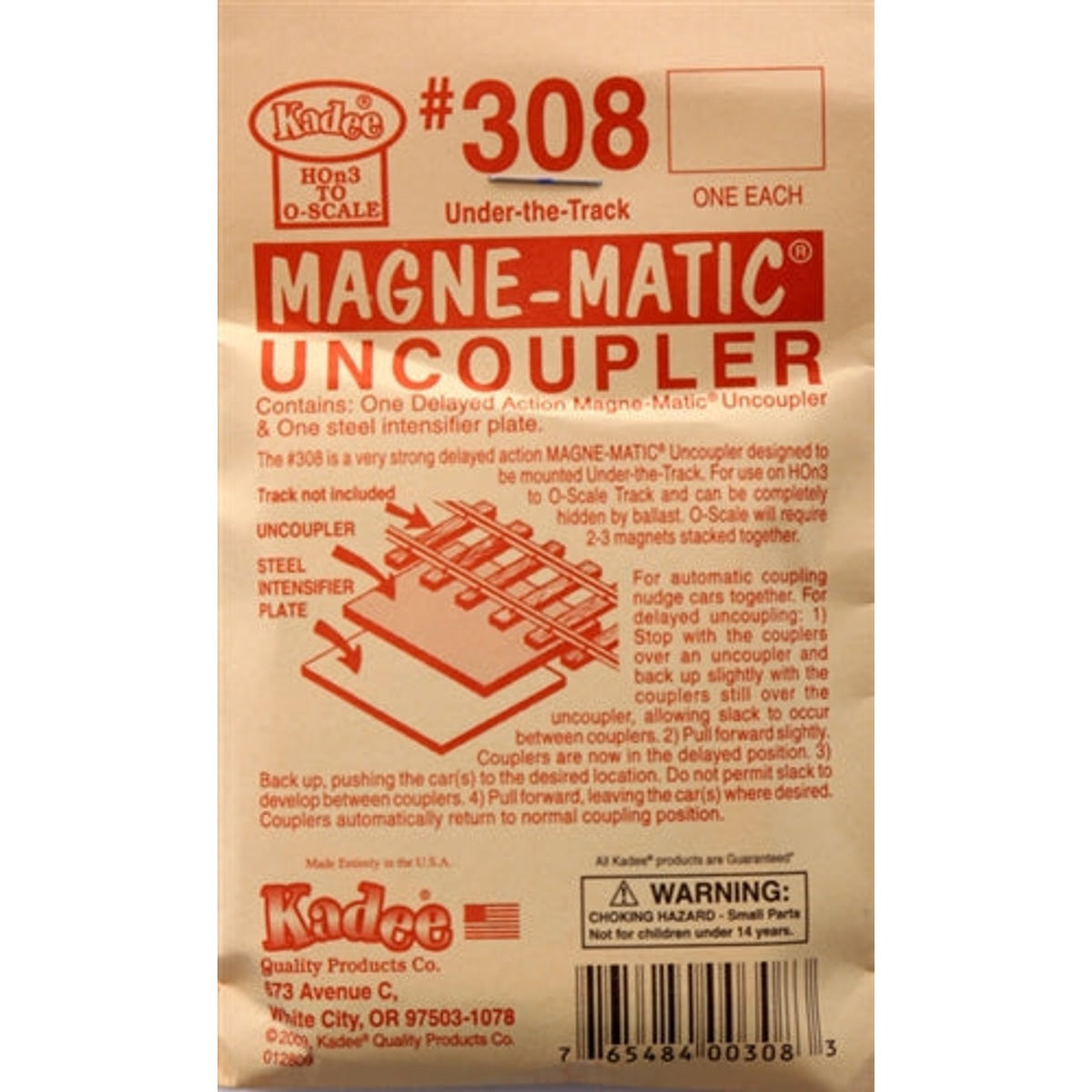 Kadee #308 Magne-Matic Under-the-Track Uncoupler For HO, S, O & On30 Scales