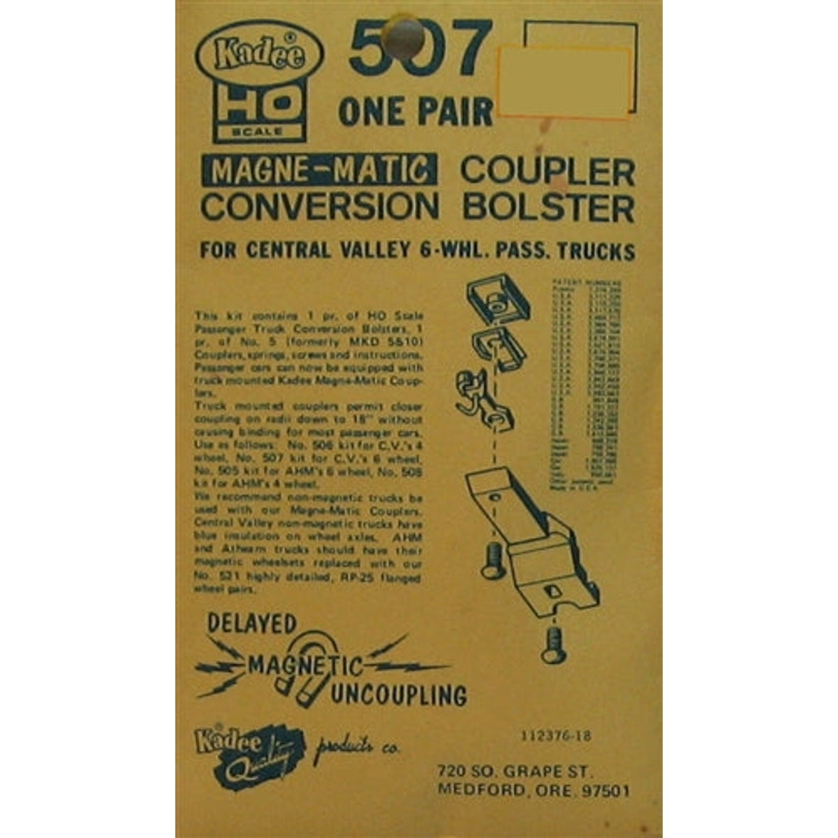 Kadee #507 HO Magne-Matic Coupler Conversion Bolster For Six Wheel Passenger Trucks Central Valley 1 Pair