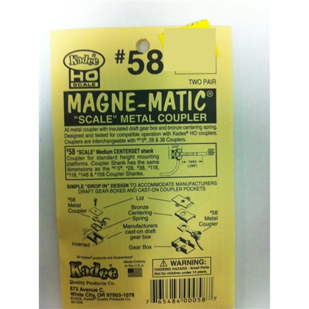 Kadee #58 HO Magne-Matic Scale Metal Coupler Medium 9/32" Centerset w/#232 Draft Gear Boxes 2 Pair