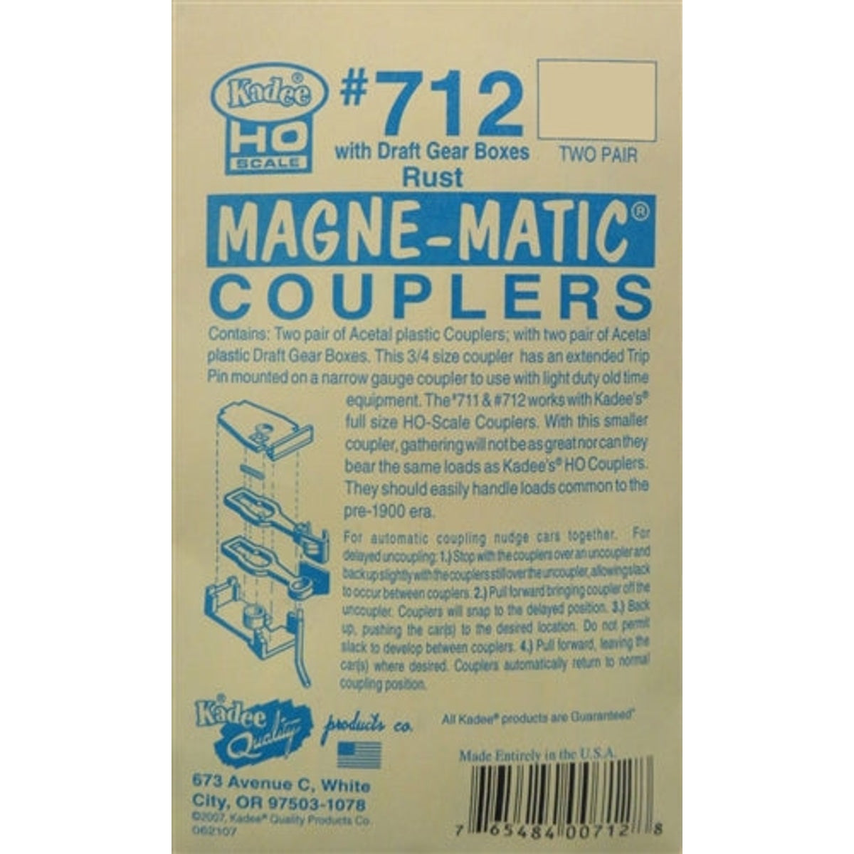 Kadee #712 HO Old-Time/Light Duty Plastic Knuckle Coupler Rust 2 Pair