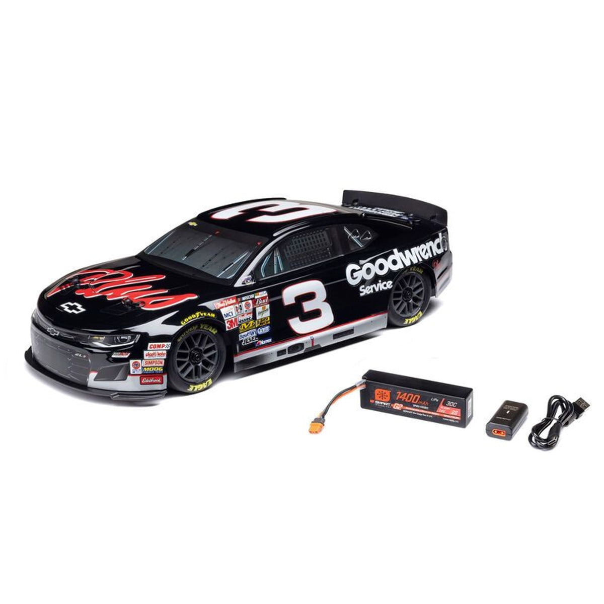 Losi 1/12 NASCAR AWD RC Racecar, No. 3 GM Goodwrench Chevrolet ZL1